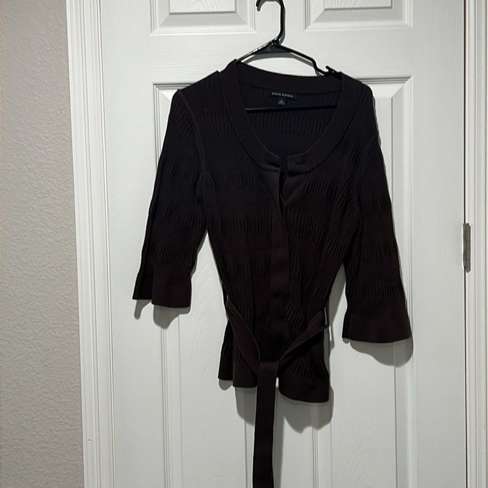 Banana Republic Women’s Textured 3/4 Sleeve Hidden Button Down Belted Sweater L